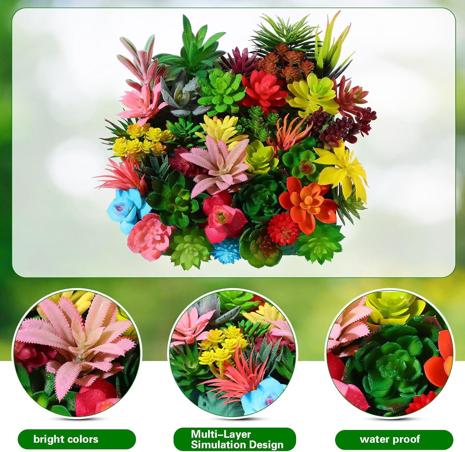 50 Pcs Bulk Mini Artificial Succulents Plants Assorted Unpotted Realistic Plants Fake Textured Succulent Picks Realistic Plastic Cactus Stems for Succulent Garden Home Decor (Large Style)
