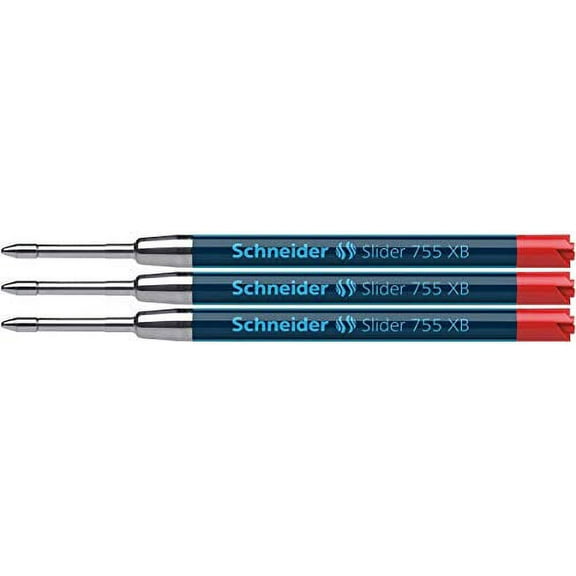 Schneider Writing Instruments, Ballpoint Pen Refills, Slider 755 XB, Colour: red, Pack of 3 Blister Cards.