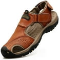 thumbnail image 1 of Visionreast Men Sandals Leather Outdoor Hiking Sandals Waterproof Athletic Sports Sandals Fisherman Beach Shoes Closed Toe Water Sandals, 1 of 7