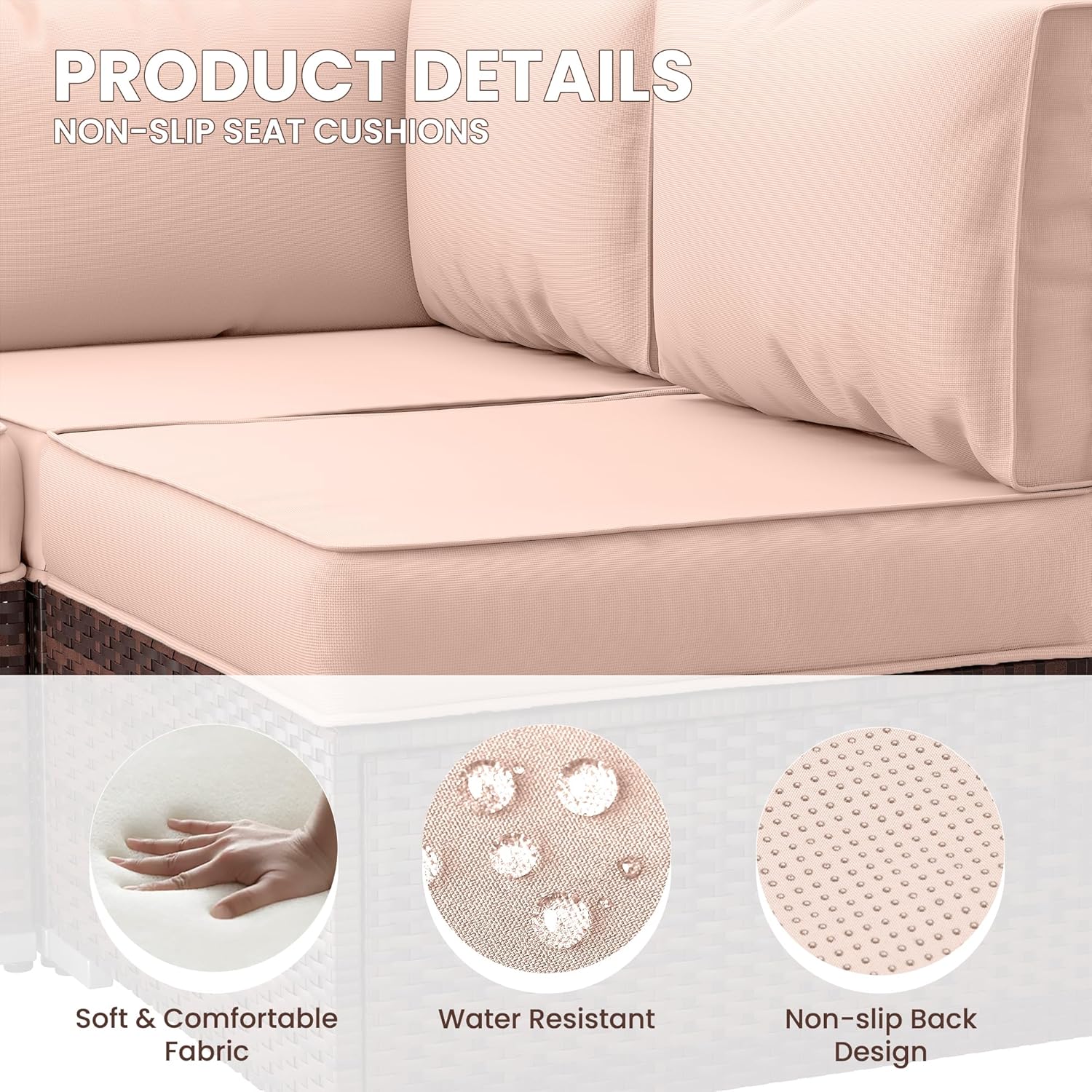 UDPATIO Outdoor Replacement Cushions for Patio Furniture, Water-Resistant Patio Cushions for 6-Seat Sectional Patio Conversation Sets, 14-Piece Outdoor Cushion Slipcovers Patio Sofa Cushions (Beige)