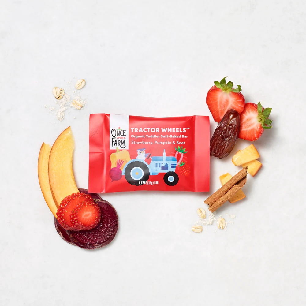 Once Upon a Farm Organic Soft-Baked Bars Tractor Wheels Variety Pack, Apple Strawberry Banana, 30 Count