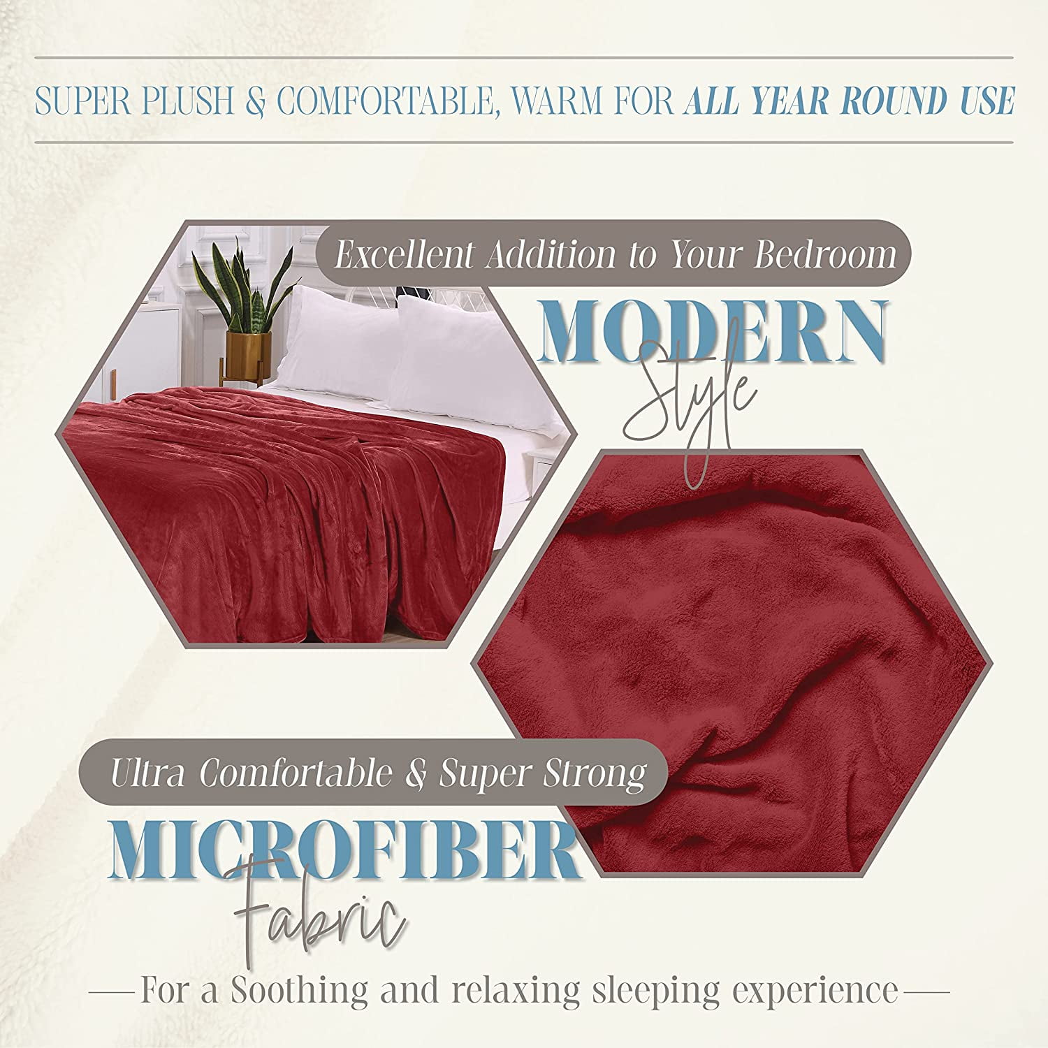 Mocassi Flannel Fleece Throw Blanket, Solid Print, Lightweight and Cozy Material, All Season Suitable, King/California King, Burgundy