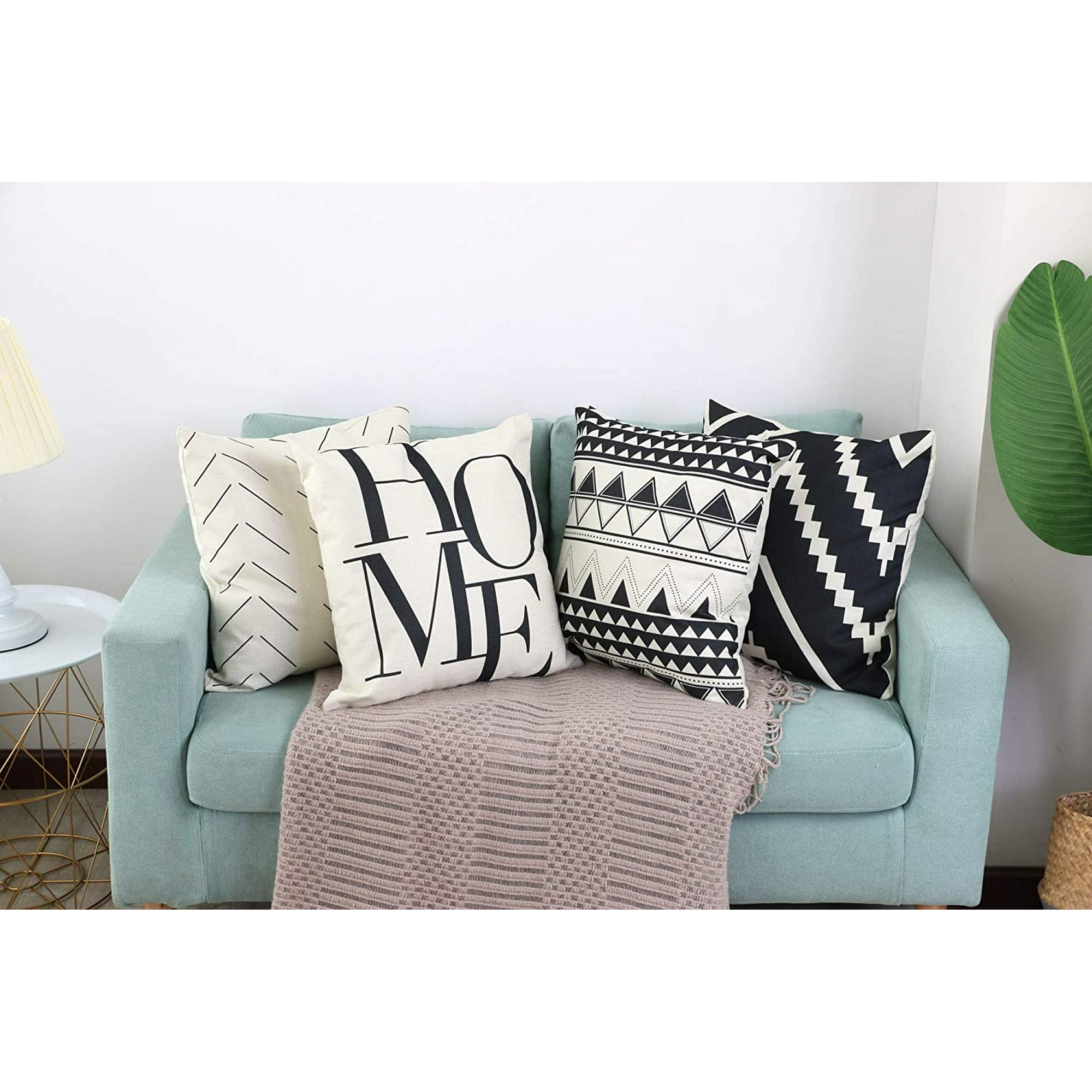 Htaiguo Set Of 4 Decorative Throw Pillow Covers 18x18 Inch For Couch Large Black And White Cream Square Modern Accent Pillows Case Cover For Living R