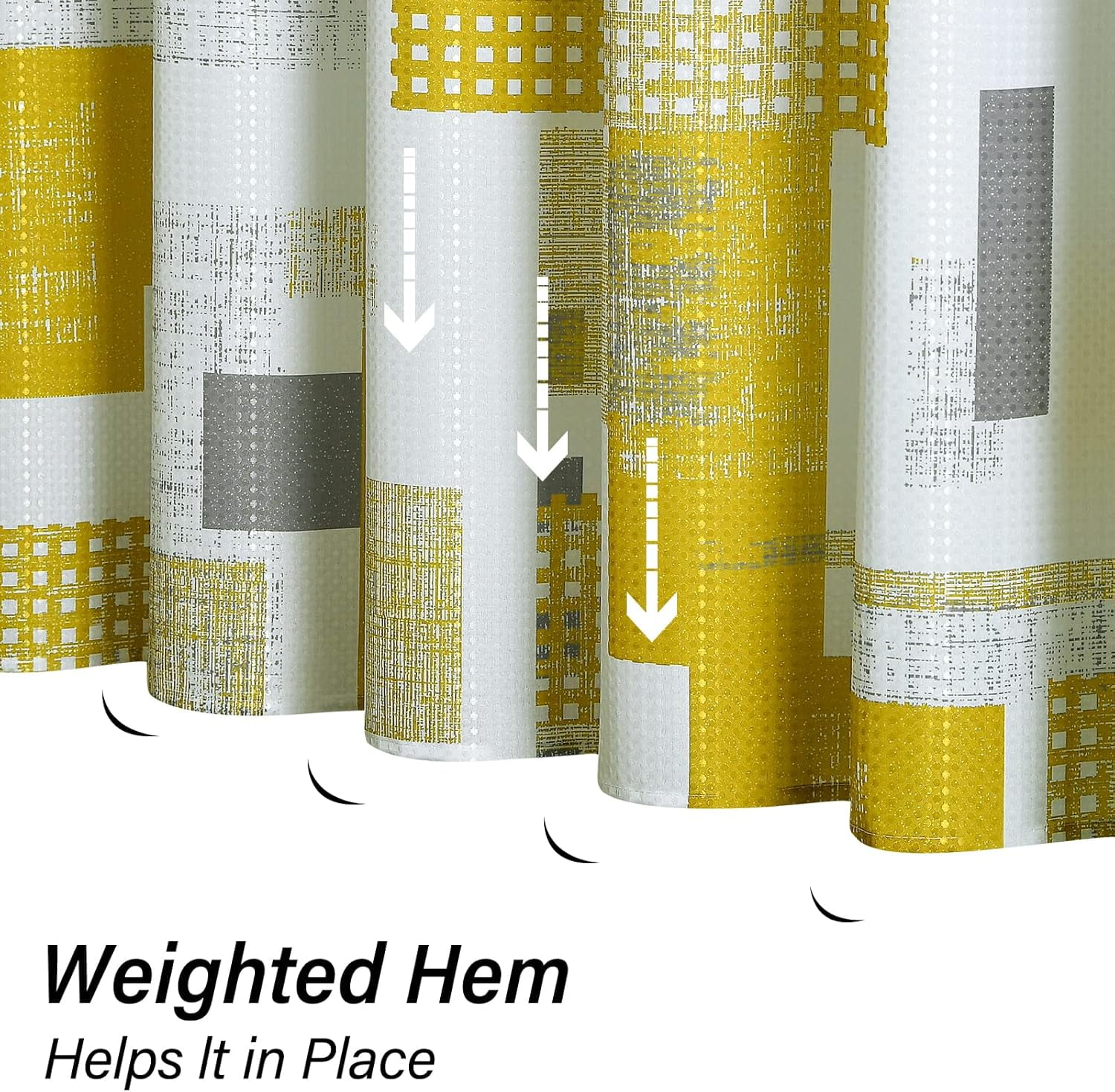Gold Shower Curtain Set with 12 Hooks - Geometric Shower Curtains for Bathroom Decor Black and Grey Shower Curtain Simple Hotel SPA Bath Curtain - Waterproof Waffle Fabric Machine Washable, 72x72