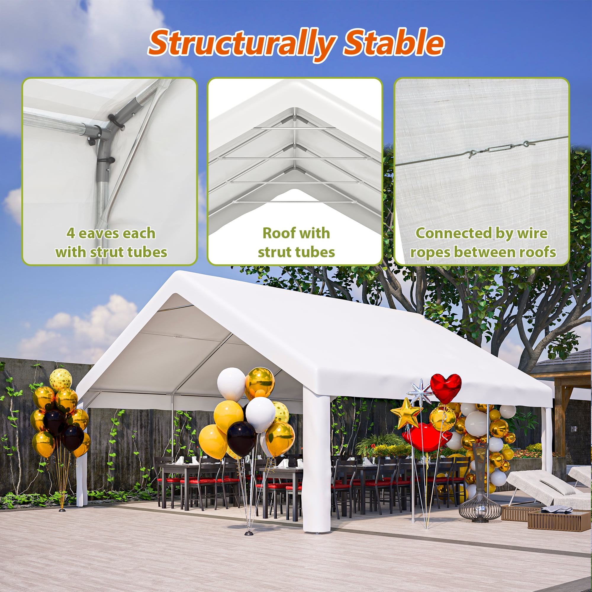 MAYEERTY 20x20FT Party Tent, 2 Storage Bags Removable Sidewalls for Wedding BBQ Camping Carport