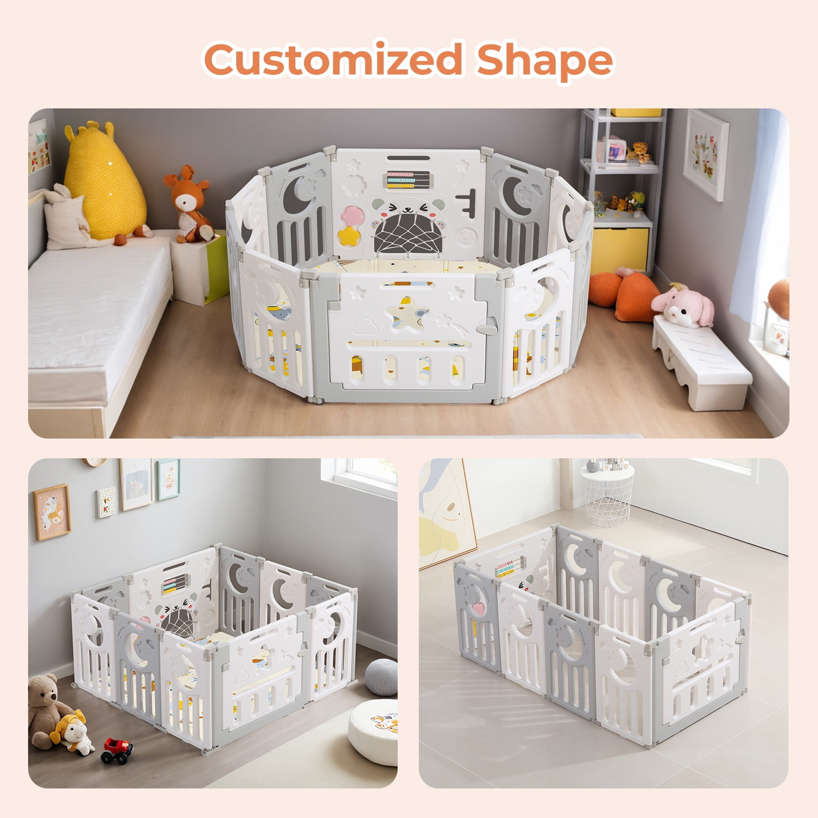 Neche Foldable Playpen, 10 Panel Play Yard for Babies and