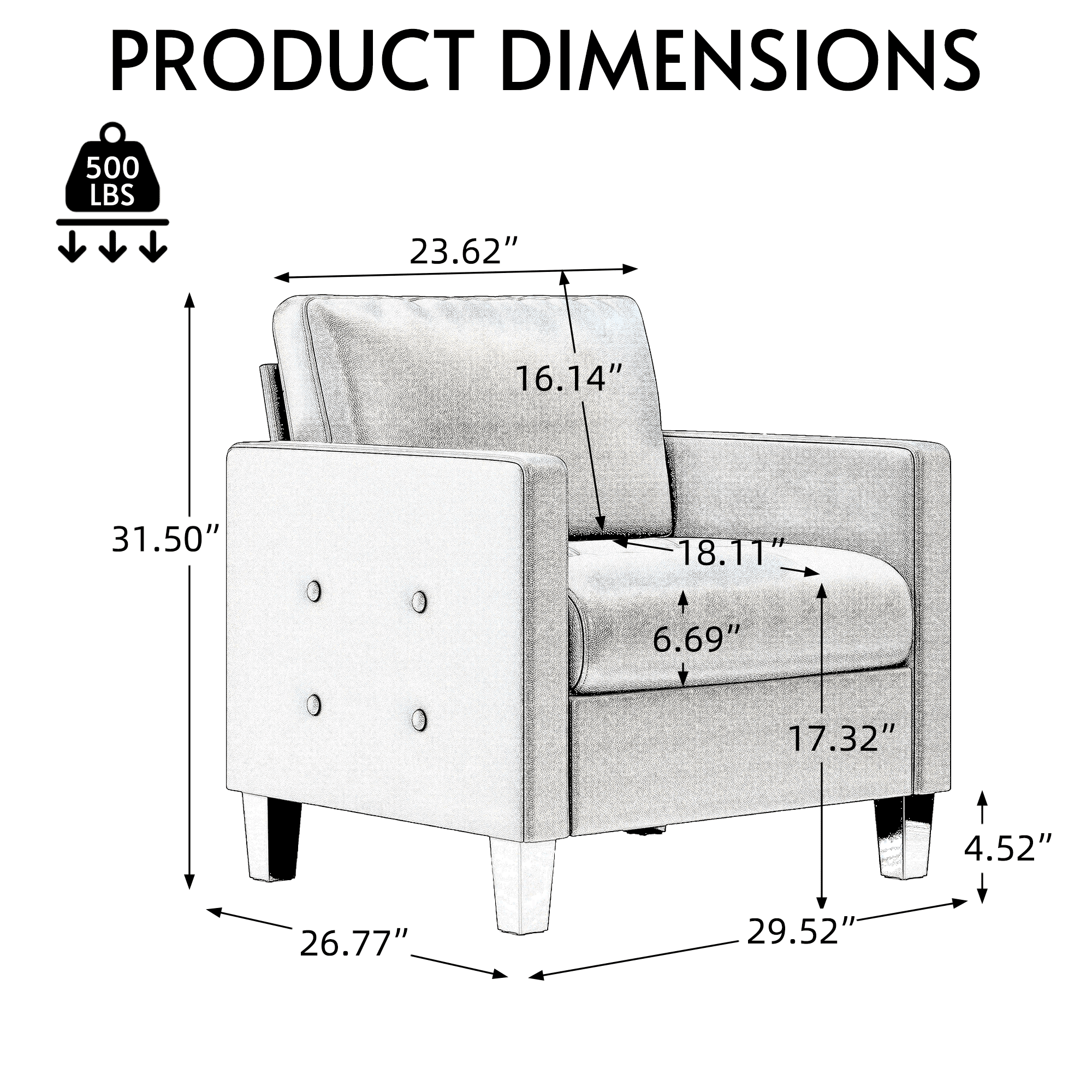 Coewske PU Leather Living Room Accent Chairs Set of 2, Armchair Adult Sofa Chair Office, Black