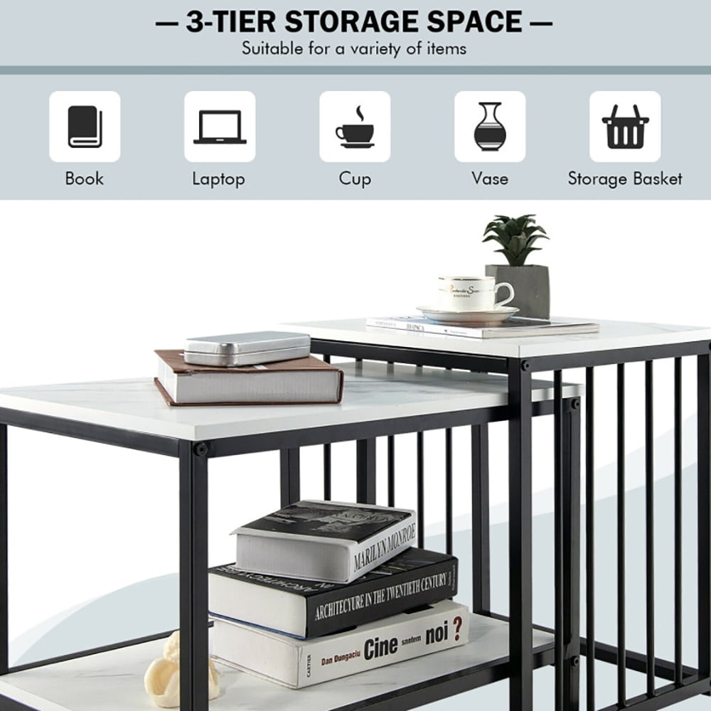 Finihen Rectangular Nesting Coffee Table, Modern Nesting Side Set, Set of 2 Nesting End Tables with Storage Shelf, for Living Room, Bedroom, Reception Room, White Finihen Rectangular Nesting Coffee Table, Modern Nesting Side Set, Set of 2 Nesting End Tables with Storage Shelf, for Living Room, Bedroom, Reception Room, White