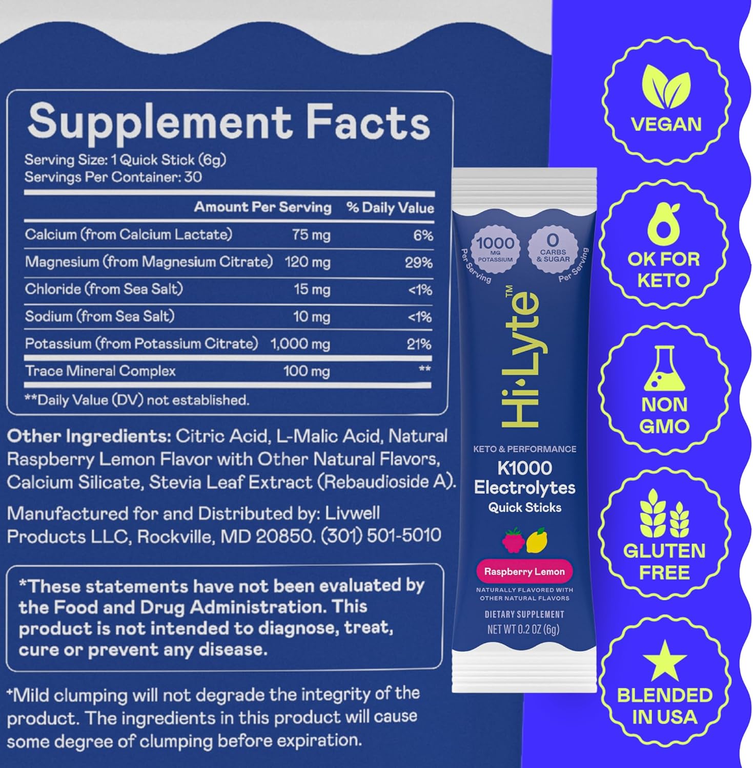 Keto & Performance | K1000 Electrolytes Quick Sticks | Raspberry Lemon