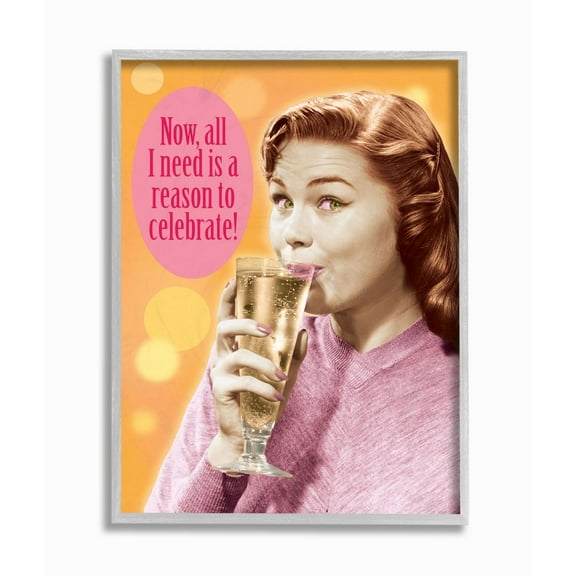 Stupell Industries Reason To Celebrate Funny Party Drink Word Design Graphic Art Gray Framed Art Print Wall Art, 11x14, by Jim Baldwin