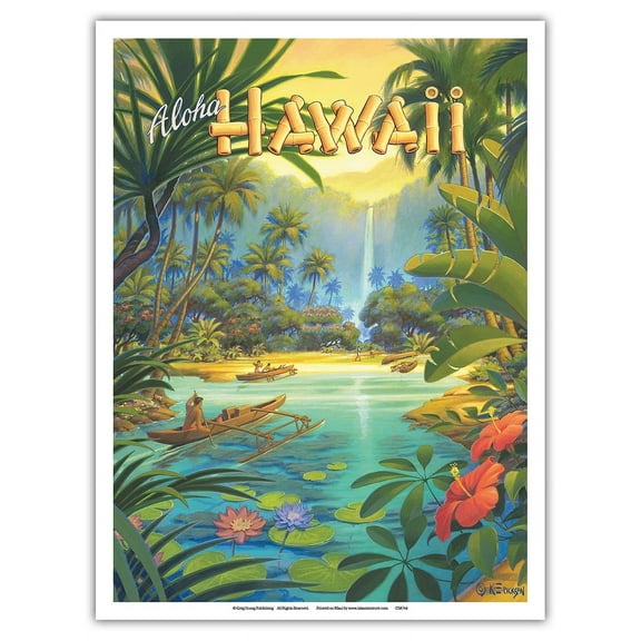 Aloha Hawaii - Vintage Hawaiian Travel Poster by Kerne Erickson - Master Art Print (Unframed) 9in x 12in