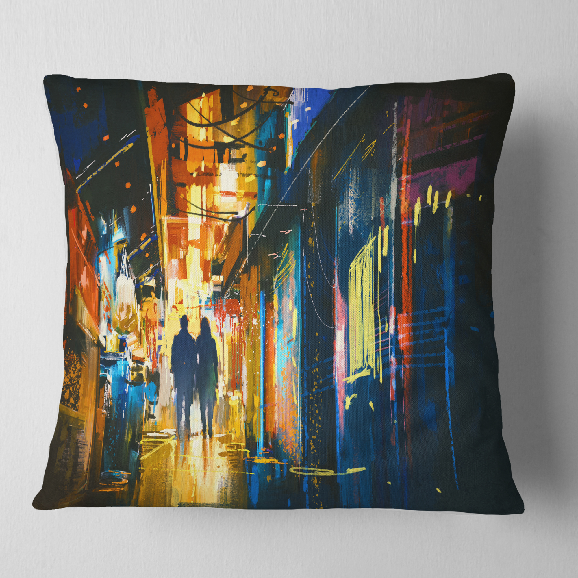 Designart Couple Walking in an Alley - Cityscape Throw Pillow - 16x16