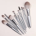 thumbnail image 1 of Nvzi Juego de 12 brochas de maquillaje, color marrón, para base, polvos, correctores, sombras de ojos, rubor y brochas de maquillaje plateadas, 1 of 4