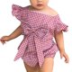 thumbnail image 5 of Ropa de bebé Verano Niñas Bow Fly Sleeve Plaid Rayas Print Mamelucos Ndcxsfigh Para estrenar, 5 of 6