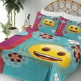 thumbnail image 3 of Ambesonne Emoji Fitted & Top Sheet Set with Shams, Asian Flora Chinese Themed, Turquoise Mustard and Red, 3 of 5