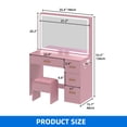 thumbnail image 2 of Dextrus 4 Drawers Makeup Desk with LED Mirror &  Power Strip, Pink, 2 of 10