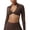 Brown, variant on Women's Long Sleeve Crop Workout Tops Collared Double Lined Twisted Front Lingeries Deep V Neck T-Shirts Yoga Athletic Top Tees Khaki S