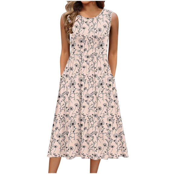 Blmnix Boho Dresses for Women Casual Tank Floral Dresses Cocktail-Length Yellow Sleeveless Crew Neck Winter Dress,S