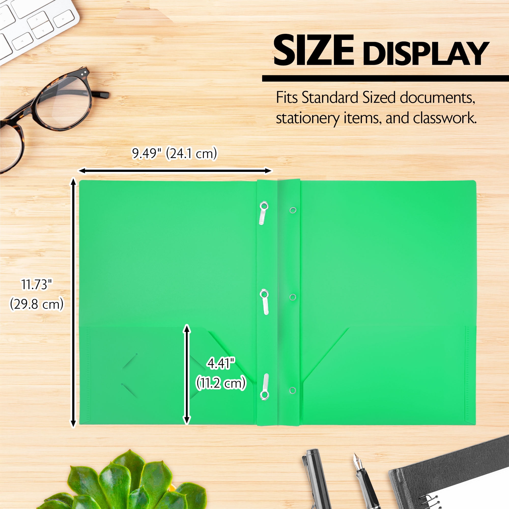 BAZIC Solid Color 2 Pocket Paper Portfolios, 3 Prong Fastener Clip Poly Folders, 48-Pack