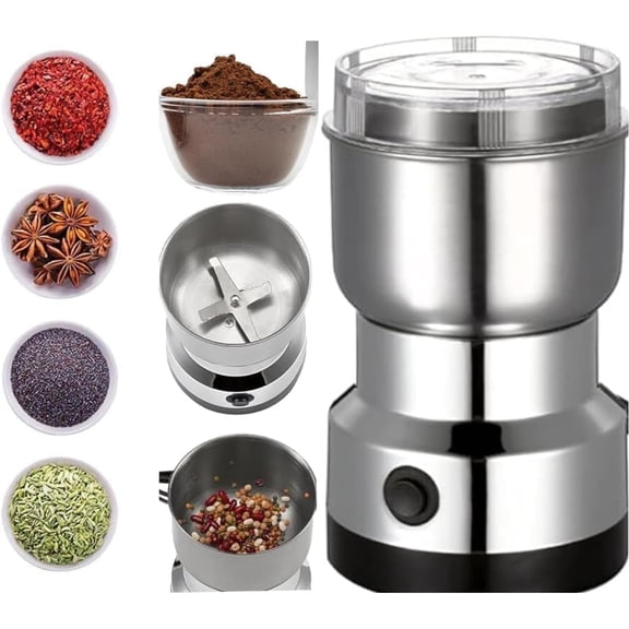 Electric Coffee Bean Grinding Machine for Home Kitchen, 150-400W Silver 4 Blades Powerful Stainless Steel Crusher, Electric Grinder for Coffee,Spices,Seeds,Rice Beans,Seasonings