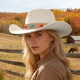thumbnail image 2 of AJGRHE Cowboy Hats for Men Women Cowgirl Hat Wide Brim Felt Hats Western Leather Cowboy Hats for Lover Beige One Size, 2 of 5