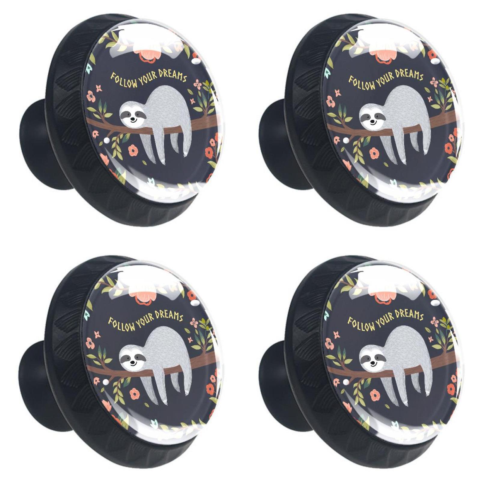 Sloth Handle 4 Pcs Sloth Follow Your Dream Knobs for Kitchen Cabinet Cupboard ...