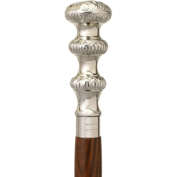 Vinatge Wooden Walking Cane Wooden Walking Stick for Seniors Silver Brass Handle Rosewood Brown Shaft Cane Walking Cane for Men and Women