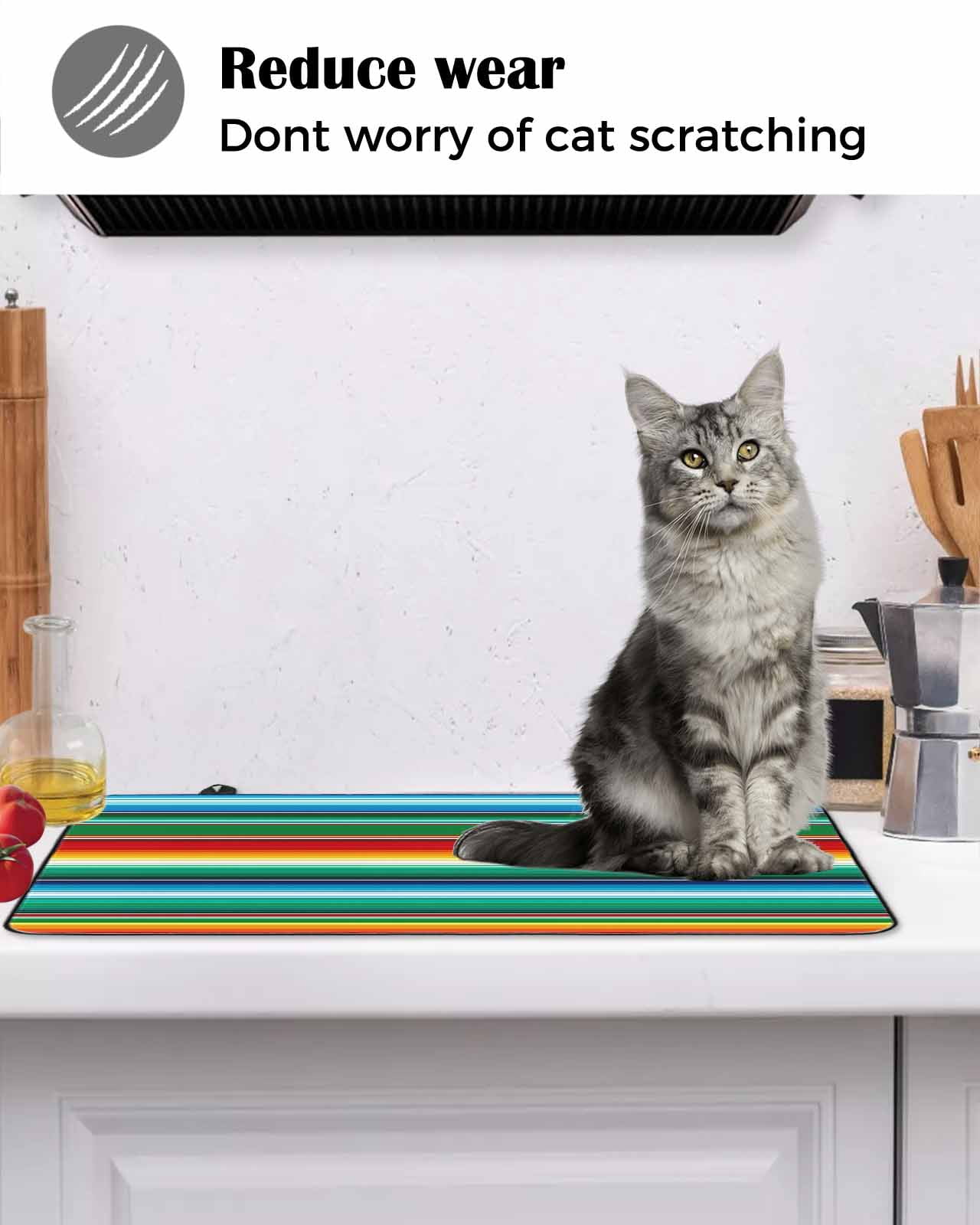 Large Induction Cooktop Protector Mat Mexican Stripes Stove Top Covers for Electric Stove, Colorful Striped Mexican Fiesta Theme Decorative Stove Burner Cover Mats, Glass Top Stove Cover