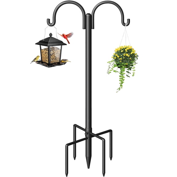 86" Double Shepherds Hooks for Outdoor, Heavy Duty Bird Feeder Pole with 5 Base Prongs, Adjustable Garden Hanging Holder for Bird Feeders, Lanterns, Plant Hanger Stands, Weddings Decor