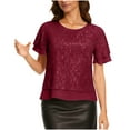 thumbnail image 3 of Craaazy Women's Sparkle Short Sleeve Top with Scallop Hem and Round Neck Gifts, 3 of 9