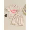 thumbnail image 3 of Musuos Baby Girl 2Pcs Spring Outfits 6 12 18 24M 3T Fuzzy Letter Embroidery Short Sleeve Tops + Shorts Set Toddler Clothes, 3 of 10