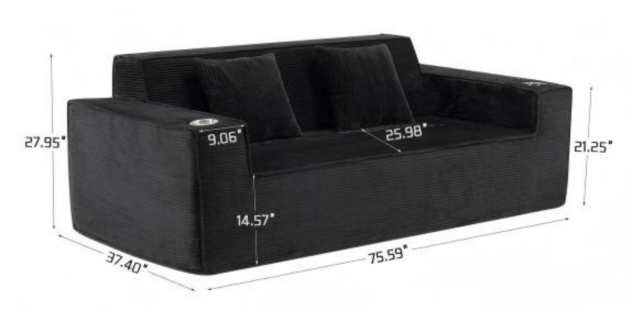 75'' Modern Boneless Loveseat Sofa Couch with 2 Cup Holders & 2 Pillows for Living Room, Corduroy Love Seat Couches with Deep Seat