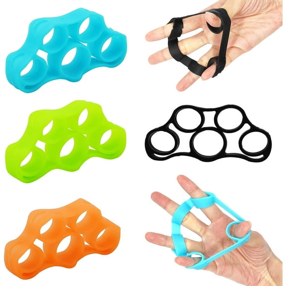4pcs Hand Grip Strengthener, Finger Strengthener Exerciser Forearm Wrist Exerciser Finger Stretcher Set Finger Resistance Bands for Adult Kids Stress Relief, Increase Strength, Rock Climbing, Guitar