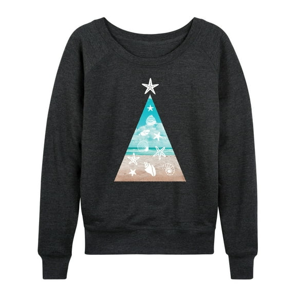 Instant Message - Photo Real Beach Fill Christmas Tree  - Women's Lightweight French Terry Long Sleeve Shirt