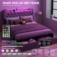 thumbnail image 5 of Full Size Bed Frame with Storage Headboard and 2 Storage Drawers, Upholstered Platform Beds with Charging Station and LED Lights, No Box Spring Needed/Noise-Free, 5 of 9
