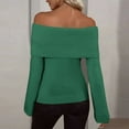 thumbnail image 4 of Karight Women Off Shoulder Fold Over Long Sleeve Sweaters Casual Solid Ribbed Knit Fall Pullover Jumper Tops, 4 of 4