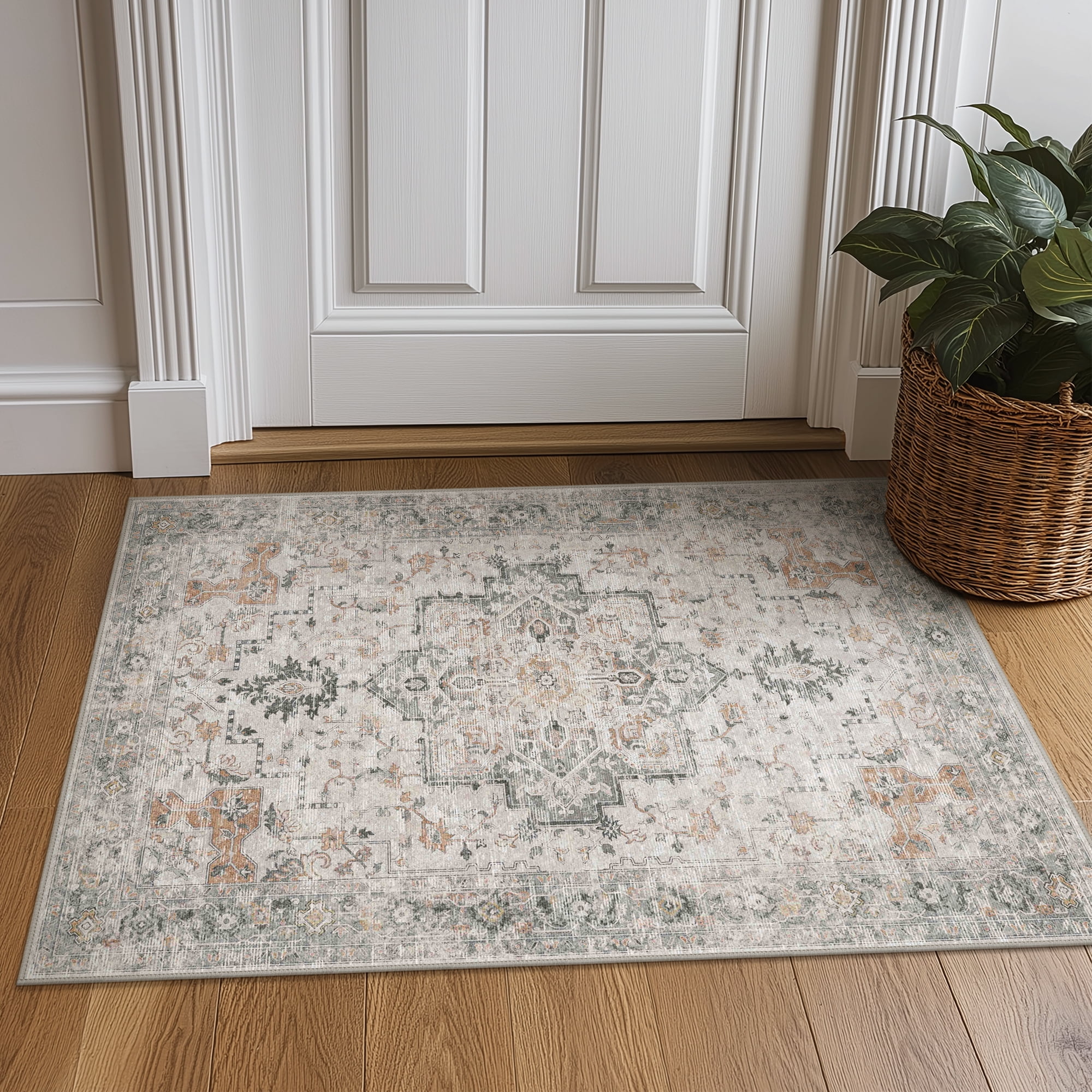 KUETH Modern Area Rug 2x3 Light Taupe Brown Low Pile Washable