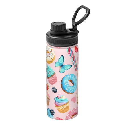

Uemuo Cupcakes and Donuts 18OZ Insulated Kettle Sports Water Bottle Stainless Steel Kettle Vacuum Insulated Flask Flip Lid Travel Mug