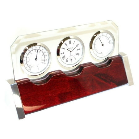 - Bey-Berk International Glass & Rosewood Weather Station Desktop Clock