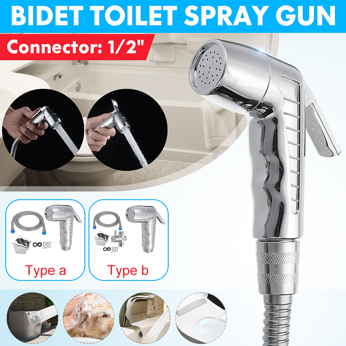 Hand Sprayer Kit Bidet Douche Toilet Spray Shattaf Shower Head Hose Diverter New 