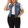 thumbnail image 5 of MODA NOVA Juniors Plus Size Trucker Zipper Front Sleeveless Denim Vest Jacket, 5 of 6