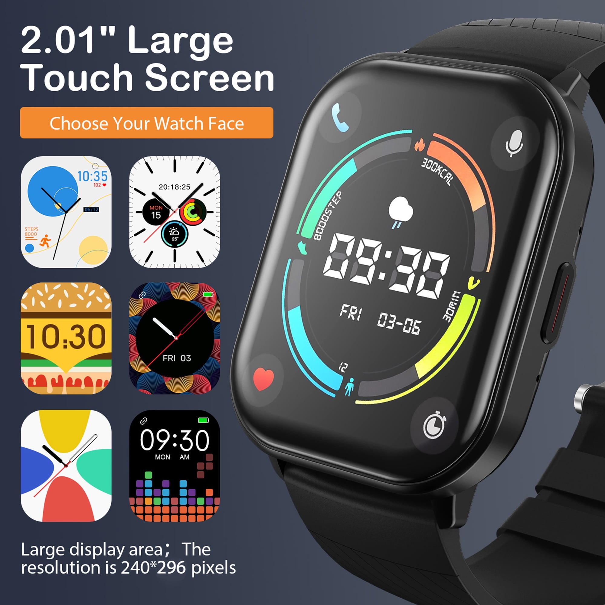 (2 pack) AUOSHI Smart Watch Fits for Android & Iphone (Bluetooth Answer/Make Calls), 2.01 inch IP68 Waterproof Tracking Fitness, Sleep Monitor/Pedometer/Calories,Multiple Sports Modes,Black