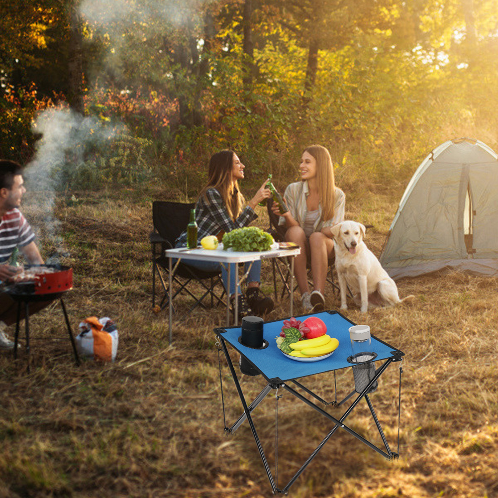 Kepooman Small Folding Camping Table Portable Beach Table - Collapsible Foldable Picnic Table in a Bag With cup holder, Blue Kepooman Small Folding Camping Table Portable Beach Table - Collapsible Foldable Picnic Table in a Bag With cup holder, Blue