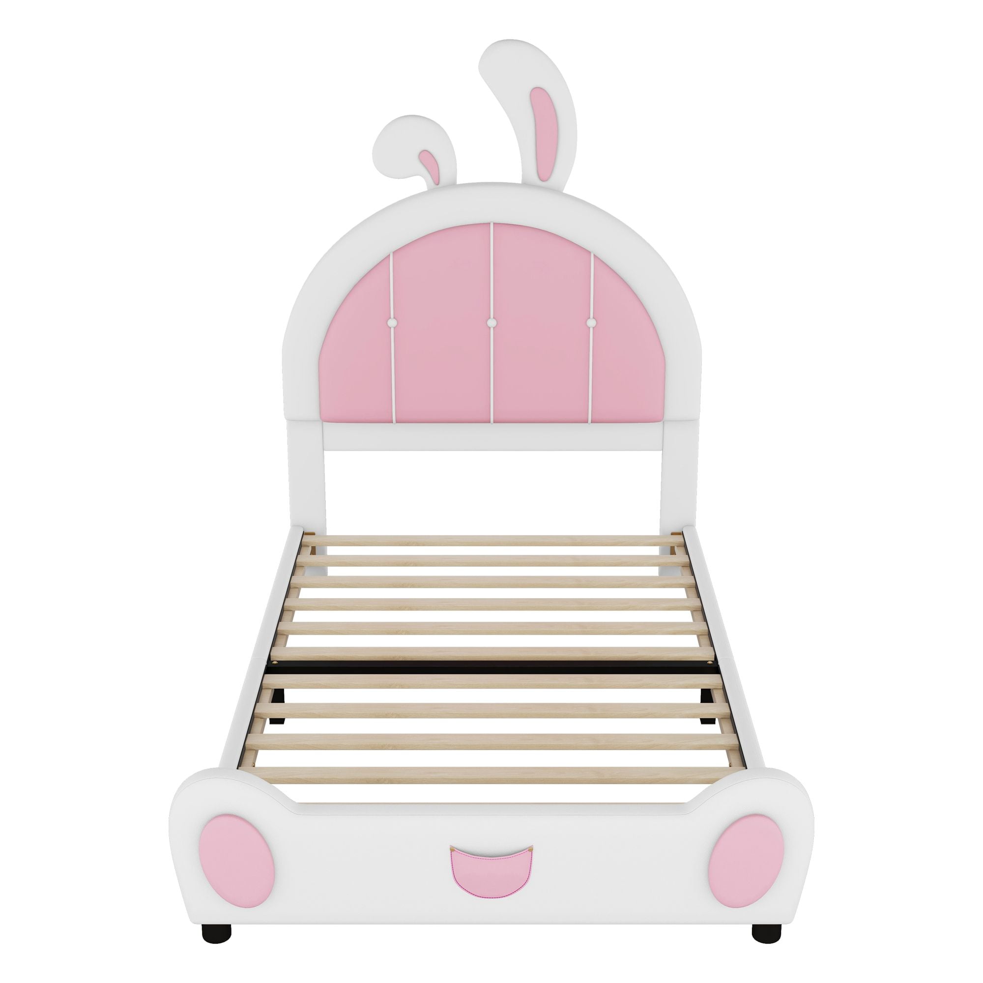 Aukfa Twin Upholstered Bed Frame, Princess Bed with Bunny Ears Headboard for Kids, Pink