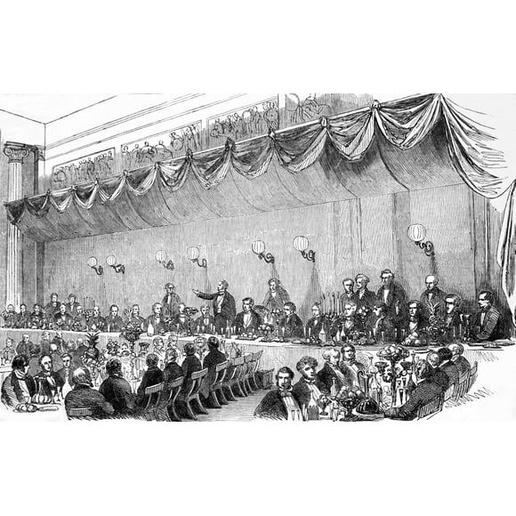 The Illustrated London News Etching From 1853. The Banquet For Mr Ingersoll,american Minister In Manchester Town Hall by John Short / Design Pics (20 x 12)
