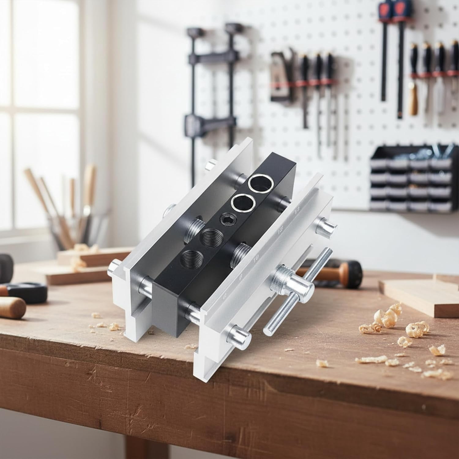 CATPAN Self Centering Dowel Jig, High Precision Drill Guide for Woodworking, Durable Aluminum & Steel, Adjustable Clamp, Easy Setup, Universal Design, Ideal for Straight Holes, DIY & Pro Projects