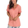 thumbnail image 5 of QLEICOM Womens Plus Size Tunic Tops Summer Short Sleeve V Neck Loose Casual Tee Shirt, Fashion Patchwork Basic Tanks with Packets, Tops, Tees & Blouses for Women S-2XL, 5 of 6