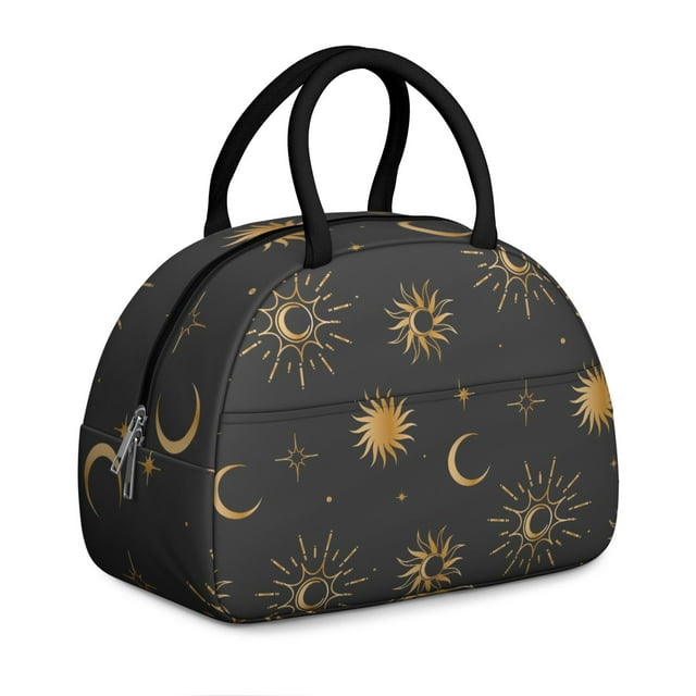 Ladies Gothic Starry Night Lunch Box: Constellation Pattern with Gold Accents - Insulated Reusable Bag, Leakproof Cooler with Mesh Pocket for Work & School