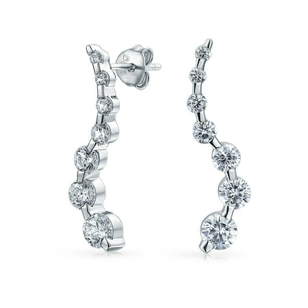 - Bridal Zig Zag Love Is A Journey Graduated Size Round Solitaire Cubic Zirconia CZ Drop Stud Earrings Sterling Silver