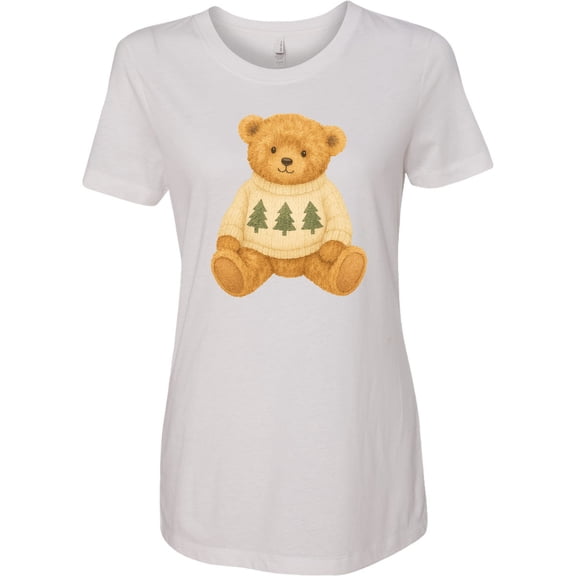 Inktastic Vintage Teddy Bear in Sweater with Christmas Trees Women's T-Shirt